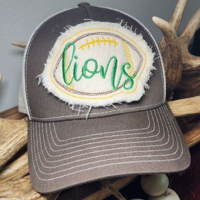 Lions football hat patch in the hoop embroidery